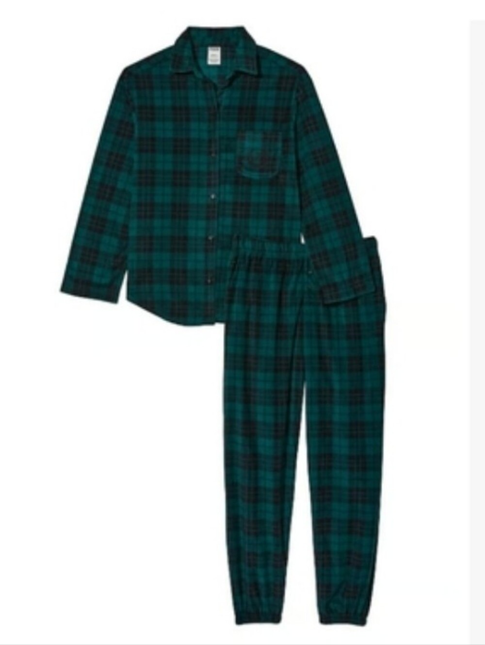 Victoria's secret pink polar fleece jogger and long sleeve pajama set XL PLAID